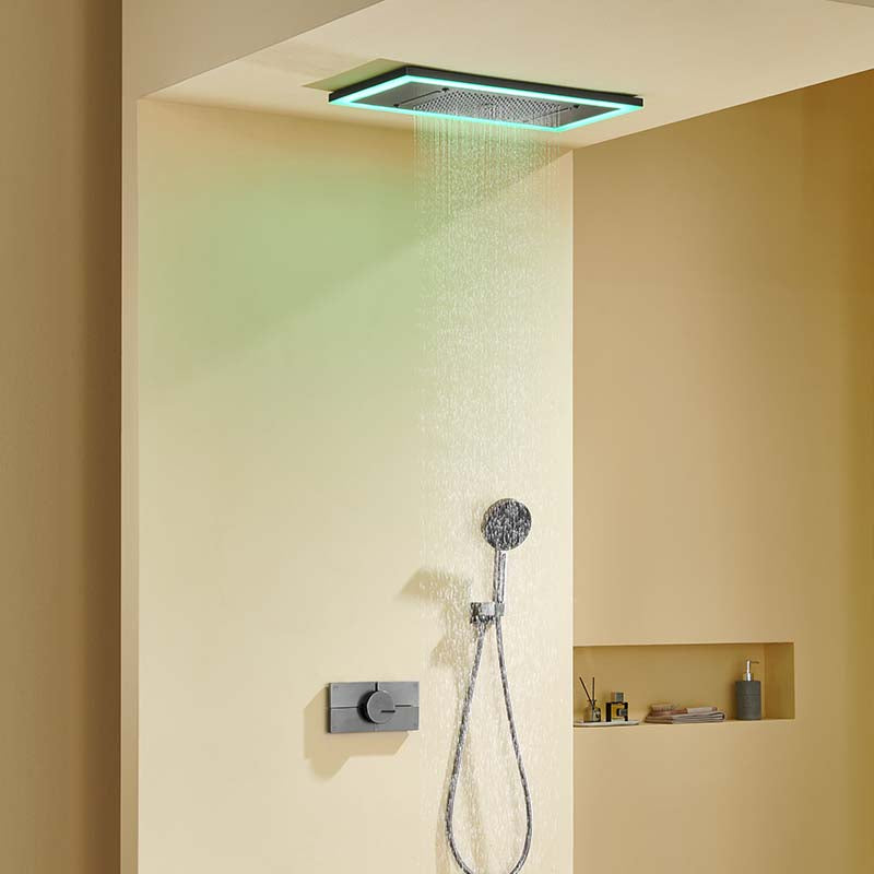 Boelon Luxury Recessed Brass Rainfall Shower System with Waterfall and Ambient Lighting