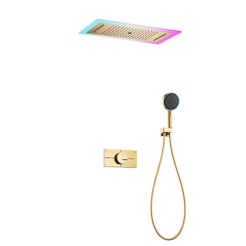 Boelon Luxury Recessed Brass Rainfall Shower System with Waterfall and Ambient Lighting