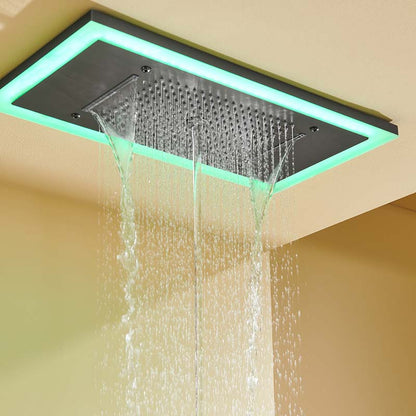 Boelon Luxury Recessed Brass Rainfall Shower System with Waterfall and Ambient Lighting