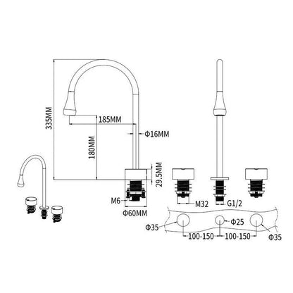 Boelon Three-Hole Basin Faucet with Dual Handles